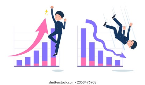 A set of School boy who express performance up and performance down.It's vector art so easy to edit.