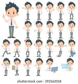 A set of school boy with who express various emotions.
There are actions related to workplaces and personal computers.
It's vector art so it's easy to edit.