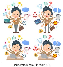 A set of School boy who perform multitasking in the office.There are things to do smoothly and a pattern that is in a panic.It's vector art so it's easy to edit.