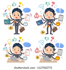 A set of School boy who perform multitasking in the office.There are things to do smoothly and a pattern that is in a panic.It's vector art so it's easy to edit.