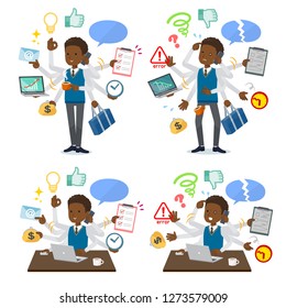 A set of school boy who perform multitasking in the office.There are things to do smoothly and a pattern that is in a panic.It's vector art so it's easy to edit.