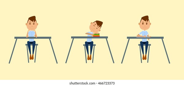 Set of school boys. A child at a school desk