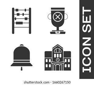 Set School building, Abacus, Ringing bell and Award cup icon. Vector