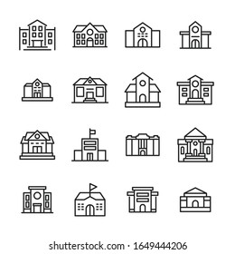 Set of school building related vector line icons. Premium linear symbols pack. Vector illustration isolated on a white background. Web symbols for web sites and mobile app. Trendy design. 