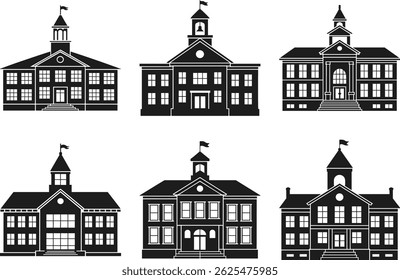 Set of School Building Silhouettes Vector Illustration – Back to School Collection