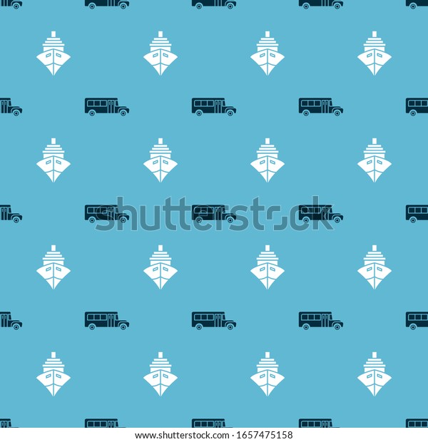 Set\
School Bus and Cargo ship on seamless pattern.\
Vector