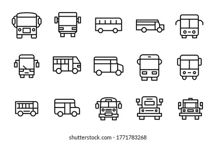 Set of school bus related vector line icons. Premium linear symbols pack. Vector illustration isolated on a white background. Web symbols for web sites and mobile app. Trendy design.