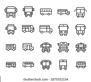 Conjunto de iconos de línea vectorial relacionados con el bus escolar. Paquete de símbolos lineales premium. Ilustración vectorial aislada en un fondo blanco. Símbolos web para sitios web y aplicaciones móviles. Diseño de moda.