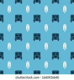 Set School Bus and Scooter on seamless pattern. Vector