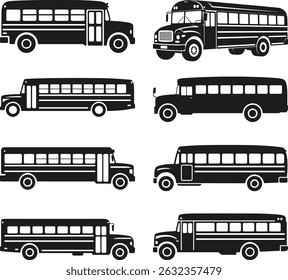 Set of School Bus Silhouette Vectors – Back to School Vehicle Icon Collection