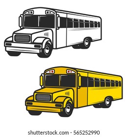 Set of school buses icons isolated on white background. Design elements for logo, label, emblem, sign, brand mark. Vector illustration