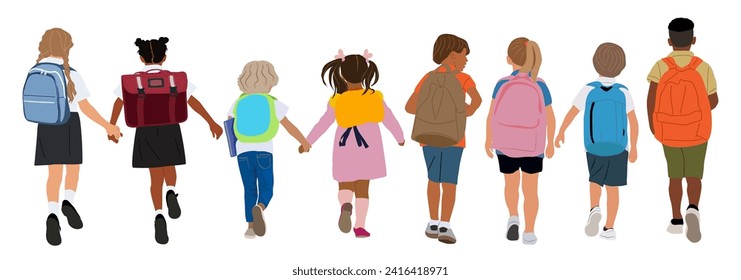 Set of school children going to school vector.