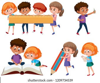 Set of school children illustration