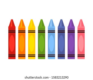 Set of school crayon pencils for drawing in rainbow colors. flat vector illustration isolated on white background