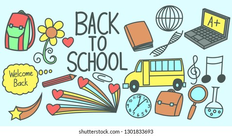 Set of school doodle, drawing, illustration