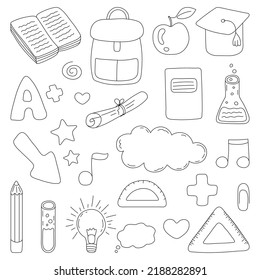 Set of school doodle vector illustration with black line design suitable for background. School doodle element