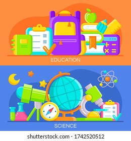 Set of school and education banners design. Vector illustration