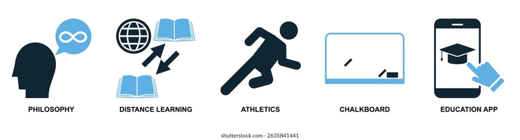 Set of school education icon vector for learning, teaching, and academic content. Ideal for education app, school dashboard, and classroom.