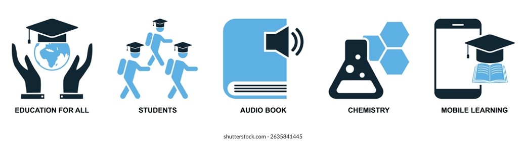 Set of school education icon vector for learning, teaching, and academic content. Ideal for education app, school dashboard, and classroom.