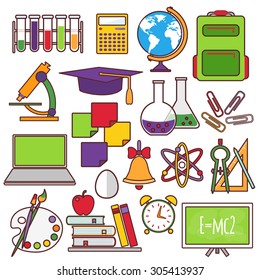 A set of school and education icons in flat style
