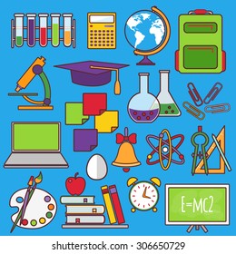 A set of school and education icons in flat style