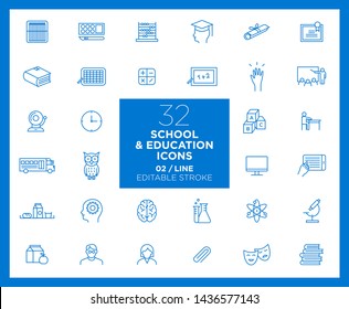 Set of School and Education icons in line - Back to School