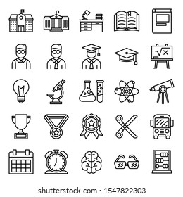 set of school and education icons with simple outline style, vector eps 10 