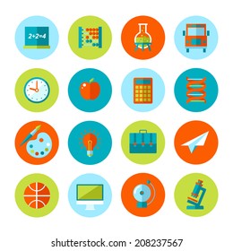 Set of school and education icons. Vector school symbols in flat modern style. 