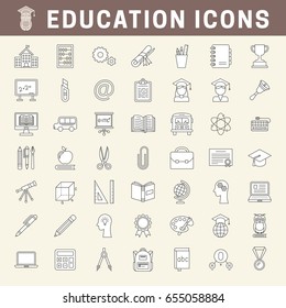 Set of school and education outline icons with fill, editable stroke