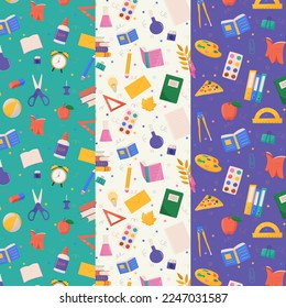 Set of school and education related objects seamless pattern. Vector illustration.