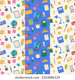 Set of school and education related objects seamless pattern. Vector illustration.