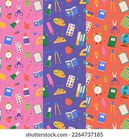 Set of school and education related objects seamless pattern. Vector illustration.