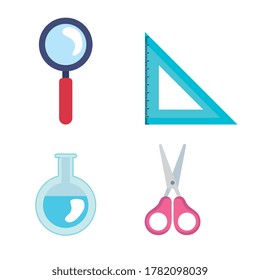 conjunto de materiales escolares y educativos diseño de ilustraciones vectoriales