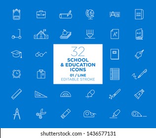 Set of School and Education white icons in line - Back to School