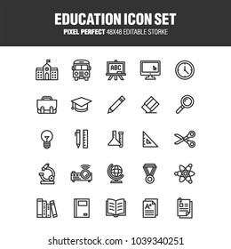 A set of school and educational icons. Contains icons for the services involved in the training. Editable stroke. 48x48 Pixel Perfect.