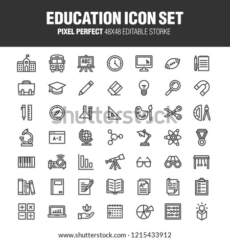 A set of school and educational icons. Contains icons for the services involved in the training. Editable stroke. 48x48 Pixel Perfect.