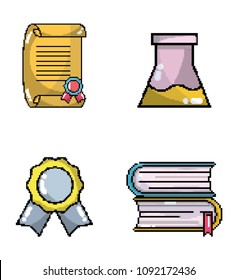 Set of school elements pixel art