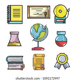 Set of school elements pixel art