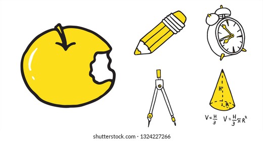 Set of school equipment doodle icons. Vector illustration