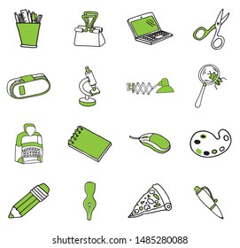 Set of school equipment doodle icons. Vector illustration