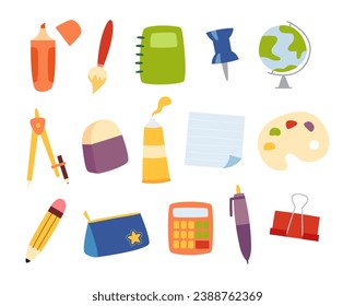 Set of school equipment with flat design illustration