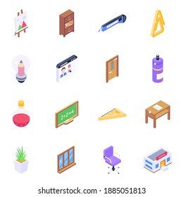 
Set of School Equipment Isometric Icons