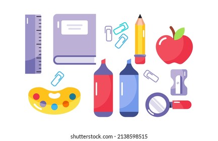 Set of School Equipments Flat Design Illustration