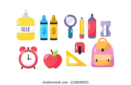 Set of School Equipments Flat Design Illustration