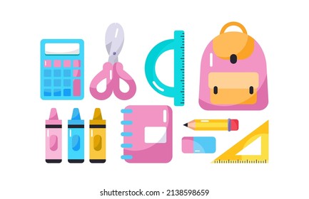 Set School Equipments Flat Design Illustration Stock Vector (Royalty ...