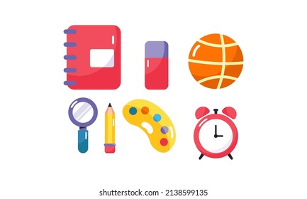 Set of School Equipments Flat Design Illustration