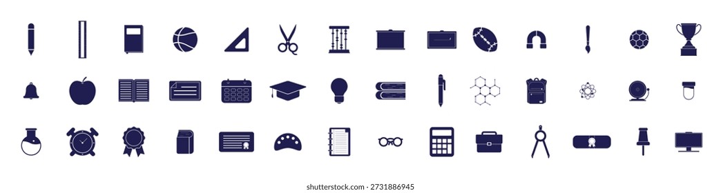 set of school fill icon