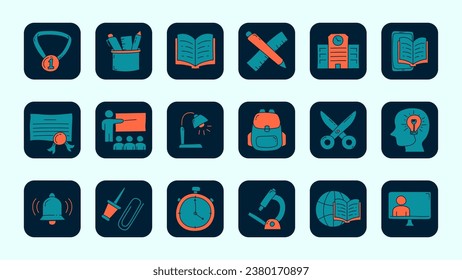 Set of school flat icon design.  School doodle icon collections.