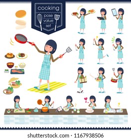 A set of school girl about cooking.There are actions that are cooking in various ways in the kitchen.It's vector art so it's easy to edit.