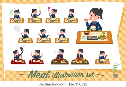 A set of school girl about meals.Japanese and Chinese cuisine, Western style dishes and so on.It's vector art so it's easy to edit.